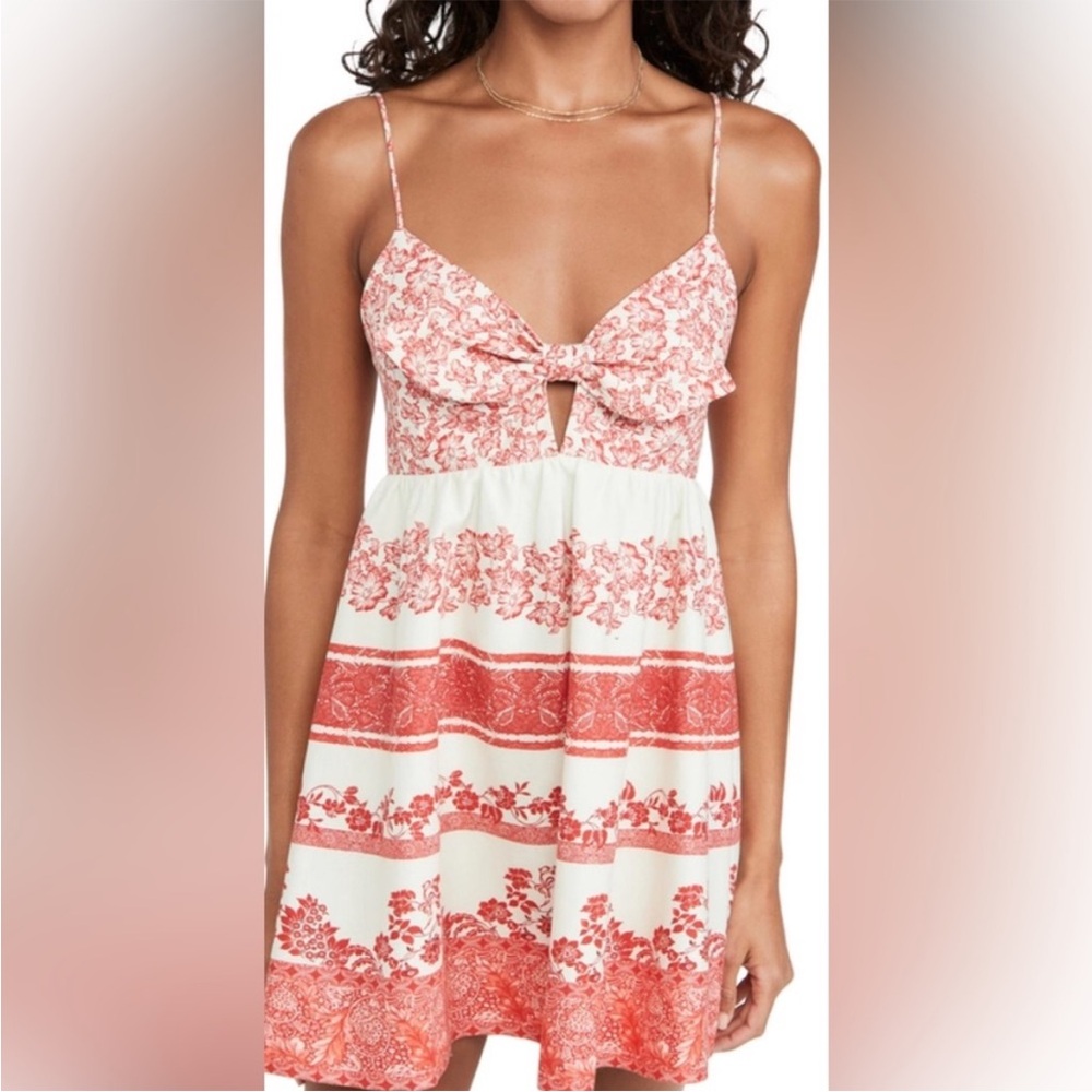 Alice + Olivia Red and Cream Linen Melvina Cutout Mini Dress Size 6